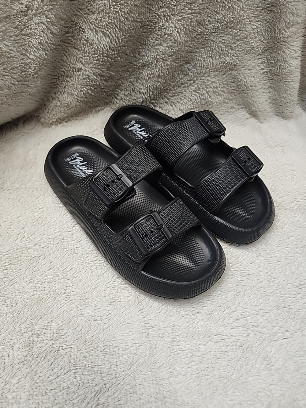 Blue Suede Shoes Slide On Spongy Fatia Sandals Size 7-8 M Black